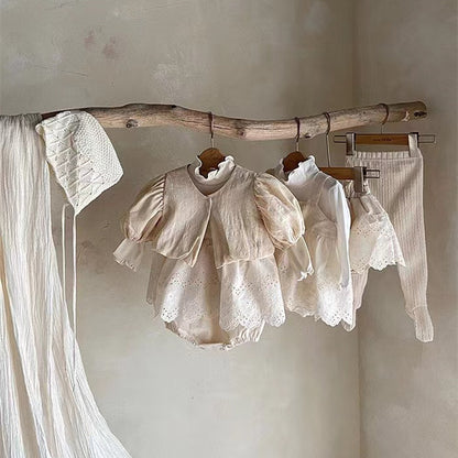 ベビー女の子ジャカードバブル半袖トップス 着用イメージ
