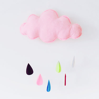 フェルト雲ガーランド ピンク雲×カラフルしずく キッズルーム装飾
