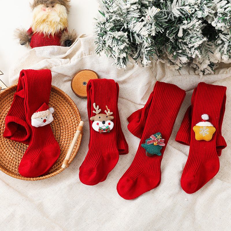 クリスマスデザインのコットンベビータイツ
