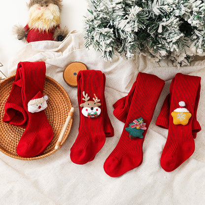 クリスマスデザインのコットンベビータイツ
