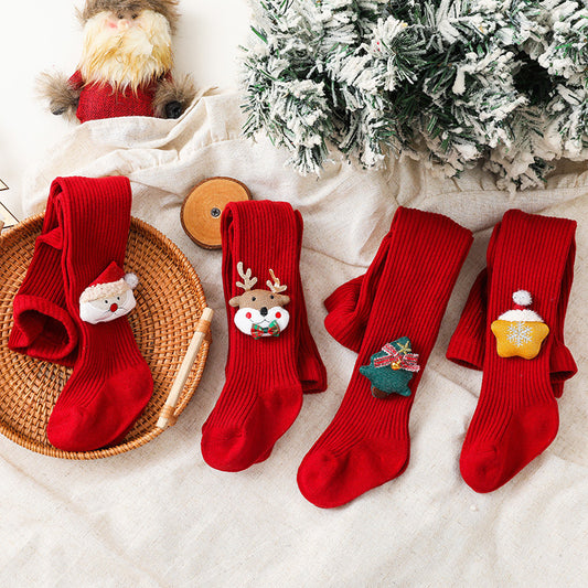 クリスマスデザインのコットンベビータイツ
