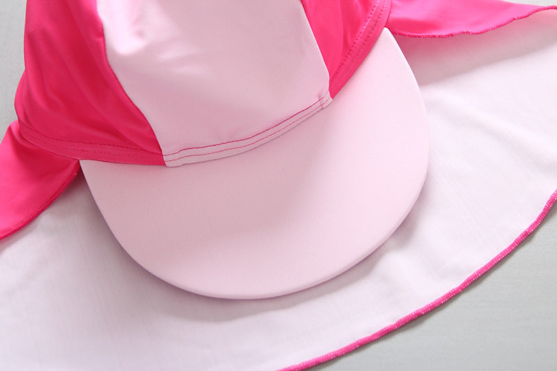 ベビー女の子 フラミンゴ柄 スイムロンパース ラッシュガード一体型 前開きジップ サンハット付き ライトピンク