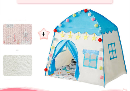 ハウス型キッズテント ブルーベージュ 商品イメージ 入口オープン
