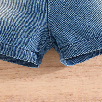 元気いっぱい夏コーデが完成する 男の子恐竜プリント半袖Tシャツ＆デニムショーツセット ポリエステルニット 9〜12ヶ月〜3〜4歳