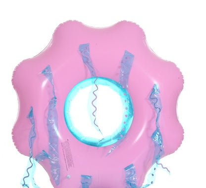 ジュニア向け クリアクラゲ型インフレータブル浮き輪（ピンク×クリアブルー）本体サイズ125 x 40cm エコPVC 0.25mm
