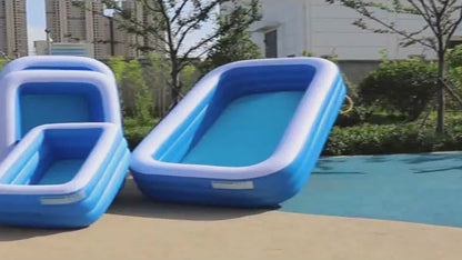 排水バルブ付き 厚手PVC 空気入れ式 長方形ビニールプール 150 x 110 x 50cm 家庭用キッズ＆ファミリープール