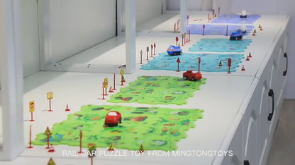 電動パズルレールカー 論理ルートDIYトロリー 恐竜・森・宇宙・海の4テーマ知育パズルトラック 3歳頃から