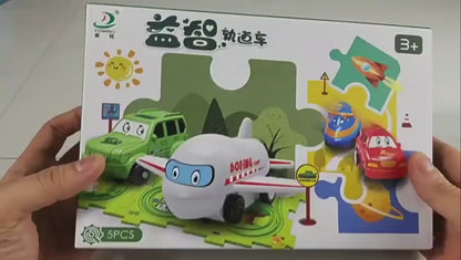 電動パズルレールカー 論理ルートDIYトロリー 恐竜・森・宇宙・海の4テーマ知育パズルトラック 3歳頃から