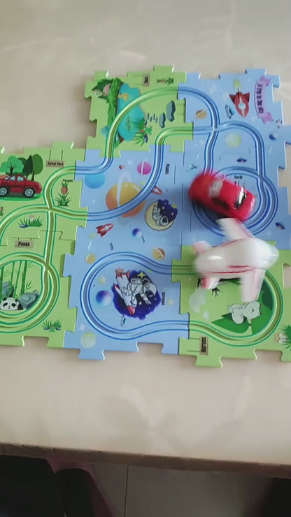 電動パズルレールカー 論理ルートDIYトロリー 恐竜・森・宇宙・海の4テーマ知育パズルトラック 3歳頃から