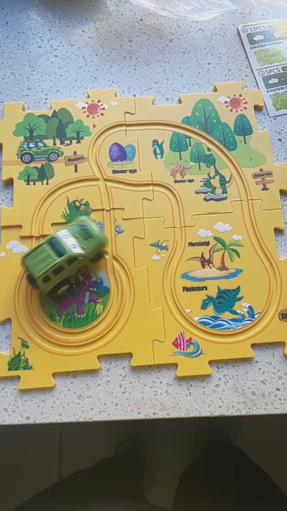 電動パズルレールカー 論理ルートDIYトロリー 恐竜・森・宇宙・海の4テーマ知育パズルトラック 3歳頃から